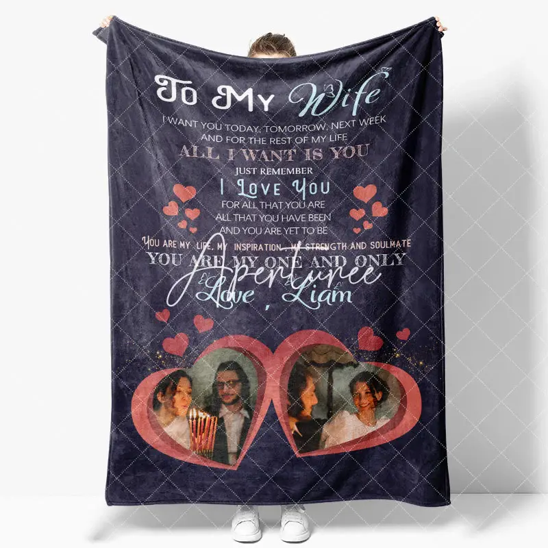 Aperturee Romantic Loving Text Hearts Custom Photo Blanket, 30x40in(76x102cm), 26 USD, photo blankets, XQBD1X32-S