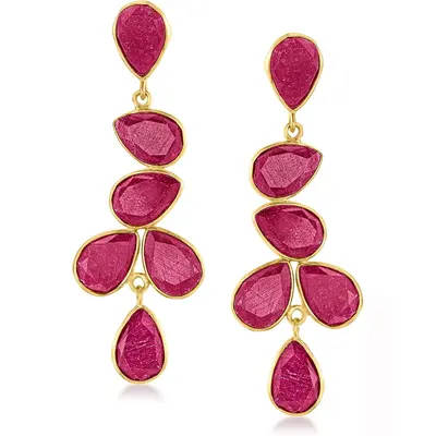 Gold Vermeil Ruby Couple & Grandmother & Sisters Drop Earrings Gemstone Earrings