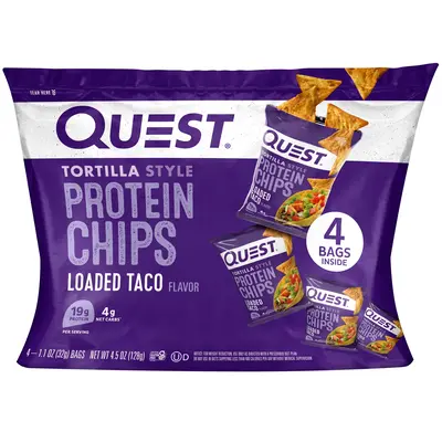 Quest Loaded Taco Tortilla Style Protein Chips, Low Carb, High Protein, 4.5 oz, 4 Ct - Snack, Crunchy