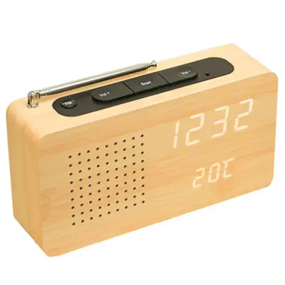 Led Digital Wood Clock Radio Alarm Clock | style: Bamboo white lamp | Electrical outlet: USB