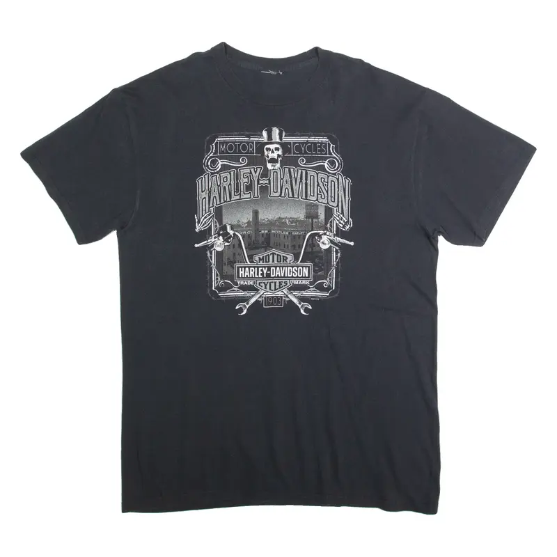 HARLEY DAVIDSON Mens Biker T-Shirt Black L