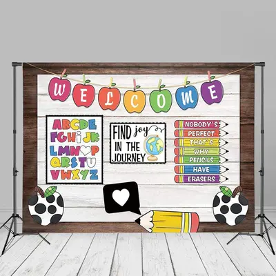 Find Joy Pencil Wooden First Day Kindergarden Backdrop - Aperturee