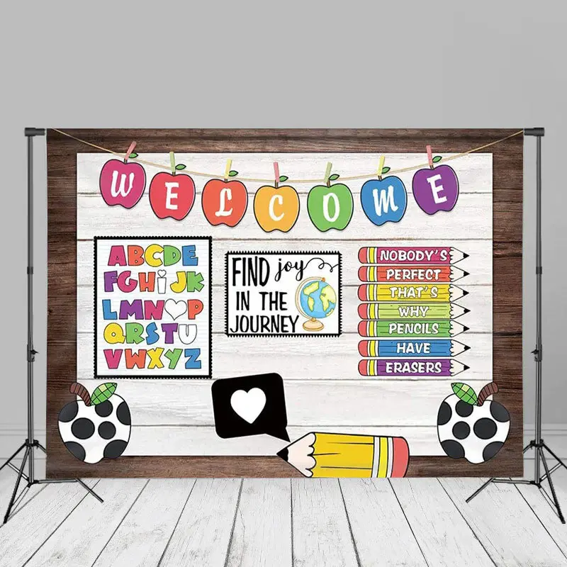 Find Joy Pencil Wooden First Day Kindergarden Backdrop - Aperturee