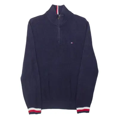 TOMMY HILFIGER Mens Jumper Blue 1/4 Zip Tight Knit S