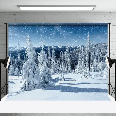 Large Cedar Forest Under Mountains Photo Backdrop - Aperturee