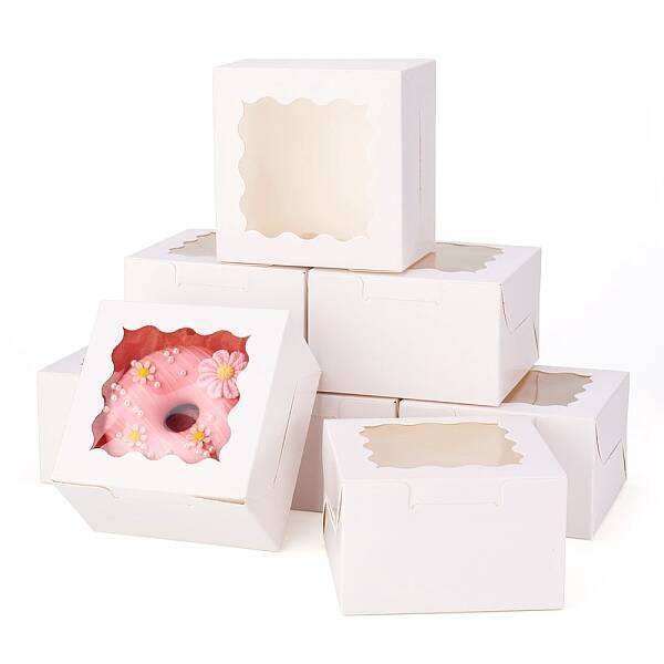 Square Paper Biscuit Boxes with Lace Edged Square Clear Window
