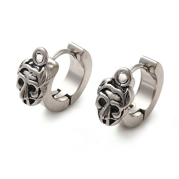 Skull Shape 304 Stainless Steel Hoop Earrings Findings