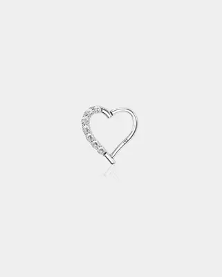 14K White Gold Heart Shaped CZ Earring - Right / 8mm