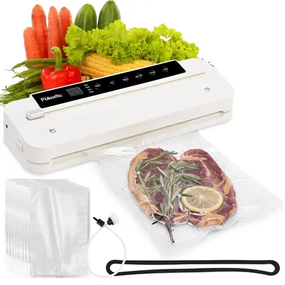 Pukomc 10-in-1 Vacuum Sealer, Auto with Built-in Cutter, Sous Vide Ready, Dry/Moist Modes, External VAC, LED Display, 10 Bags...