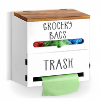 2-in-1 Wooden Garbage Bag Dispenser & Organizer - Large Capacity, Wall-Mount or Cabinet Hanging Storage for Kitchen & Bathroo...