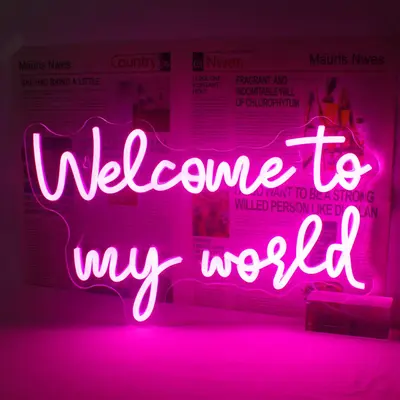 Welcome To My World Neon Sign, USB Powered LED Neon Light, Wall Hanging Neon Sign, Decorative Lighting for Home, Office, Sh...