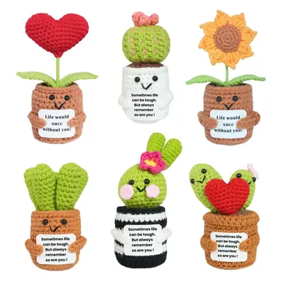 Positive Crochet Potted Plant, Creative Knitted Potted Plant, Mini Cute Emotional Support Succulent, Positive Life Doll Ornam...