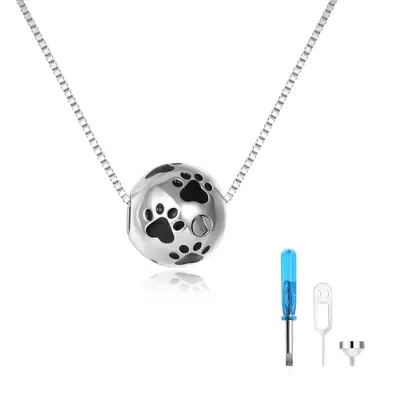 Sterling Silver Paw & Ball Urn Necklace for Ashes