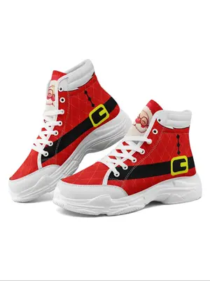 Women's Christmas Themed High Top Sneakers, Casual Comfortable Lightweight Sports Shoes for Daily Wear, Female All-match Roun...