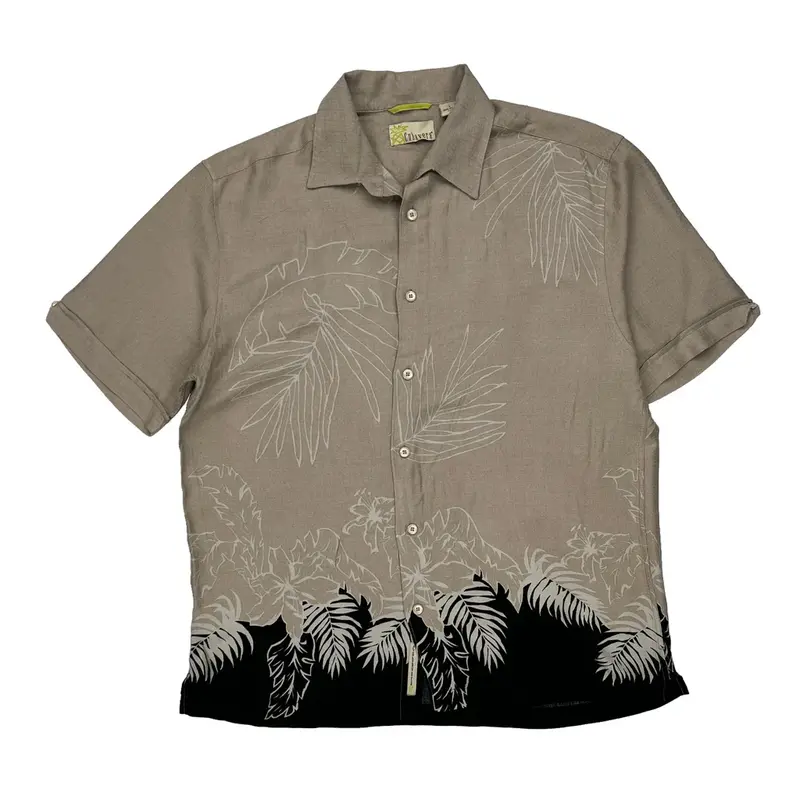 Cubavera Hawaiian Shirt - Large Grey Viscose