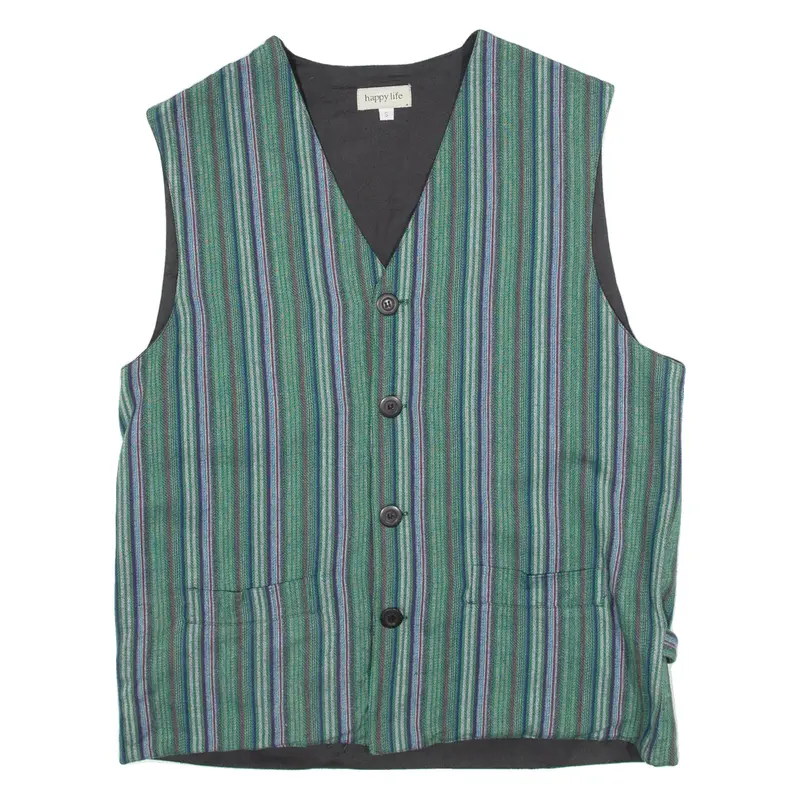 HAPPY LIFE Mens Waistcoat Green Striped S