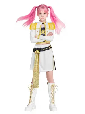 Teen Girls' K-Pop Crop Top & Skirt Set, Halloween Costume, Trendy Fitted Long Sleeve Top, All-Season Character-Inspired Cloth...