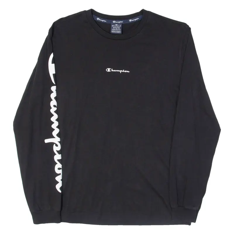 CHAMPION Mens T-Shirt Black Long Sleeve M