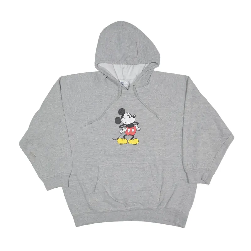 DISNEY Mickey Mouse Hoodie Grey Pullover Womens L
