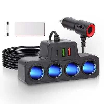 Multifunctional Car Charger, 1 Count Car Cigarette Lighter Splitter with QC & USB & PD Fast Charging, Car Charger Adapter, Ca...