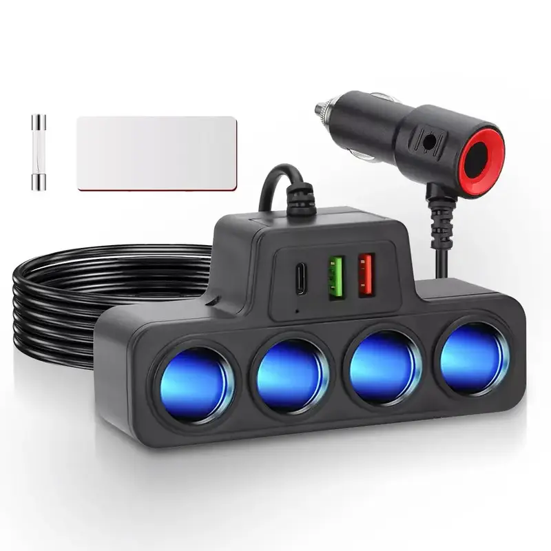 Multifunctional Car Charger, 1 Count Car Cigarette Lighter Splitter with QC & USB & PD Fast Charging, Car Charger Adapter, Ca...