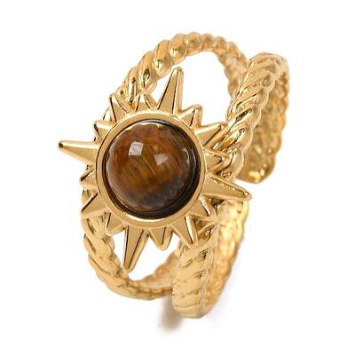 Round Natural Tiger Eye Finger Rings