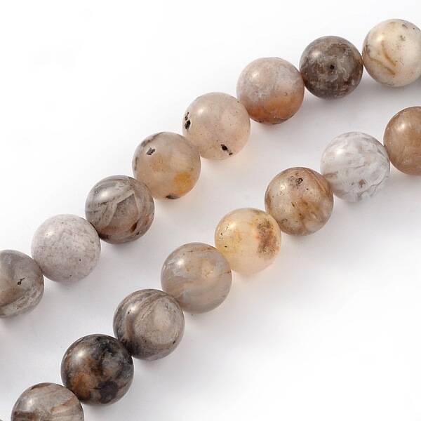 Natural Bamboo Leaf Agate Round Bead Strands