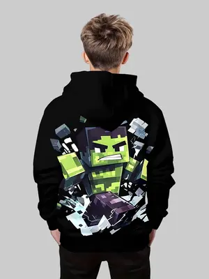Boys' Fashion 3D Print Hoodie Sweatshirt, Casual Long Sleeve Pullover with Pockets, Stretch Polyester Blend, Ideal for Daily ...