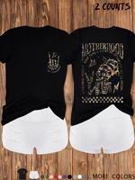 Women's Skeleton & Letter Print Tee & Shorts Two-piece Set, Casual Round Neck Short Sleeve T-shirt & Skinny Shorts, 2 Piece S...