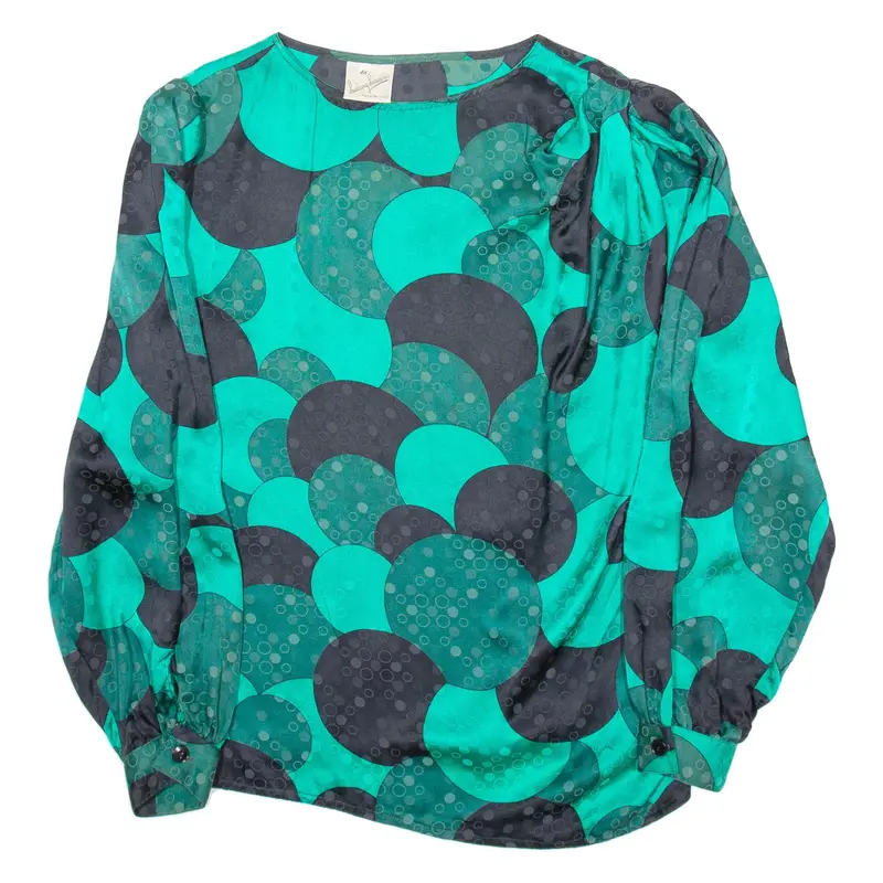 LUCHIANG HAZZANI Womens Printed Blouse Green Long Sleeve Silk Spotted M