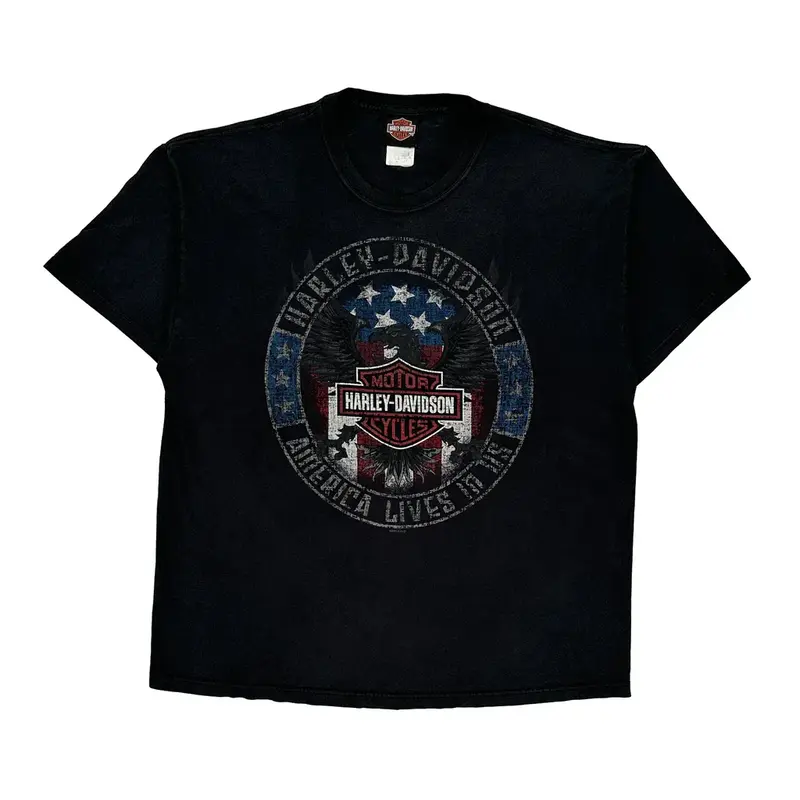 Harley Davidson Graphic T-Shirt - XL Black Cotton