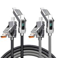 4-in-1 Multi-function USB Charging Cable with USB A,Type C, iOS - LED Digital Display Fast Charging & Data Sync Silicone Char...
