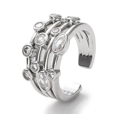 Rack Plating Brass Micro Pave Cubic Zirconia Open Cuff Rings