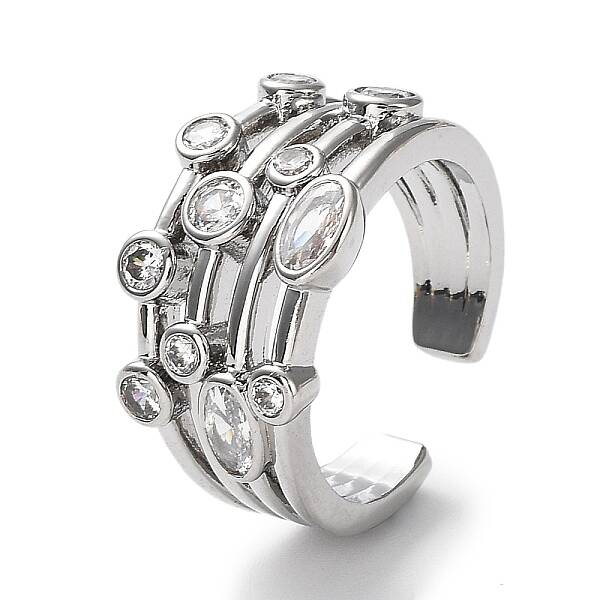 Rack Plating Brass Micro Pave Cubic Zirconia Open Cuff Rings