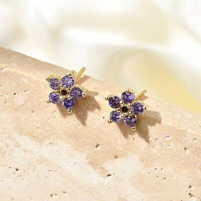 Brass Micro Pave Cubic Zirconia Stud Earrings
