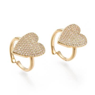 Adjustable Brass Micro Pave Clear Cubic Zirconia Cuff Rings