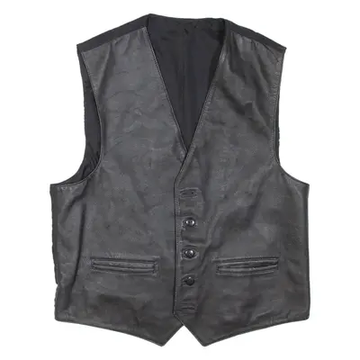 Mens Waistcoat Black Leather M