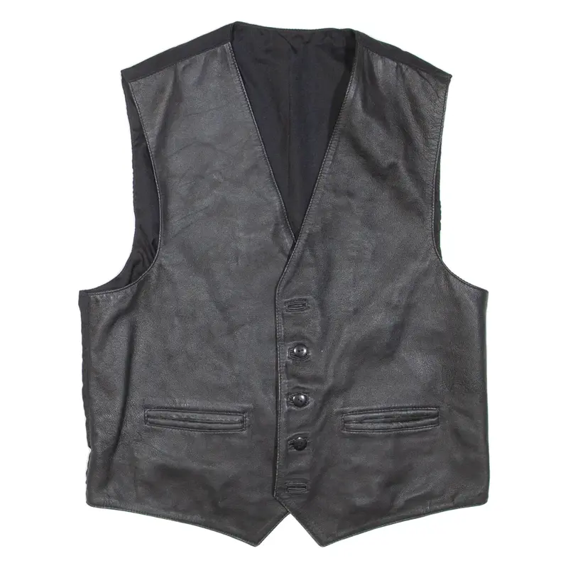Mens Waistcoat Black Leather M