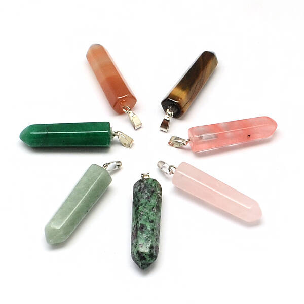 Pencil Natural & Synthetic Mixed Stone Point Pendants