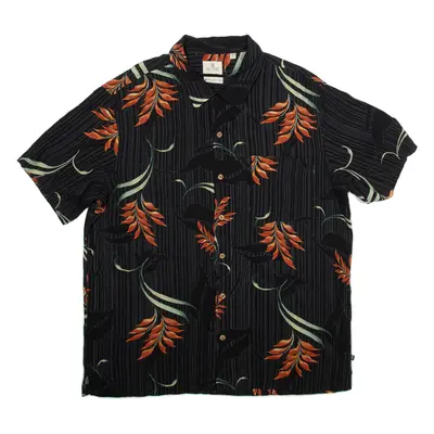SOLITUDE Washable Silk Mens Hawaiian Shirt Black Floral XL