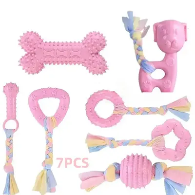 Dog Chew Toy Set, 7 Counts Dog Teeth Cleaning Toys, Pet Interactive Toys, For Small & Medium Dogs, Christmas, Christmas Gi...