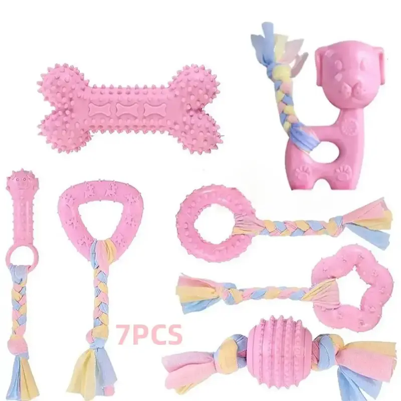 Dog Chew Toy Set, 7 Counts Dog Teeth Cleaning Toys, Pet Interactive Toys, For Small & Medium Dogs, Christmas, Christmas Gi...