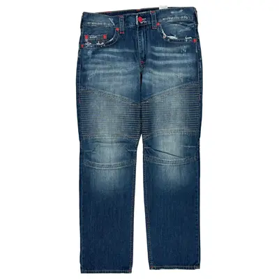 Embroidered Details True Religion Skinny Fit Jeans - 37W 33L Blue Cotton
