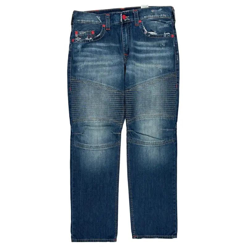 Embroidered Details True Religion Skinny Fit Jeans - 37W 33L Blue Cotton