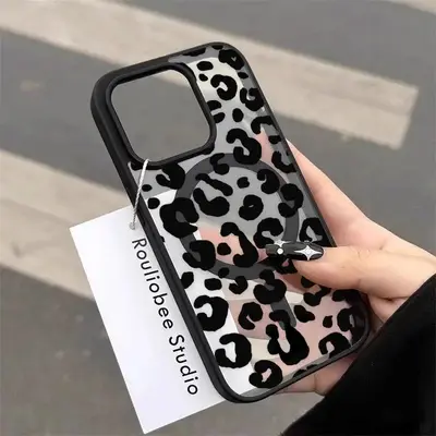 black leopard print Magnetic Phone Case for iPhone 17 Air 15 Plus 16 Pro Max 14 13 12 11 Pattern Anti-Scratch Shockproof Pock...