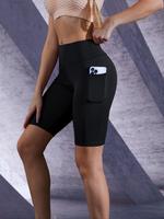 Women's Plain Pocket High Waist Sports Short Leggings, High Stretch Seamless Skinny Shorts for Yoga Running Gym, Gym Clothes ...