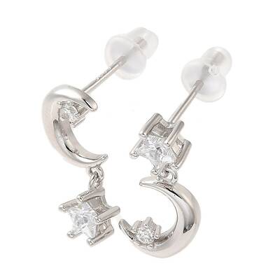 Rhodium Plated Sterling Silver Dangle Stud Earrings
