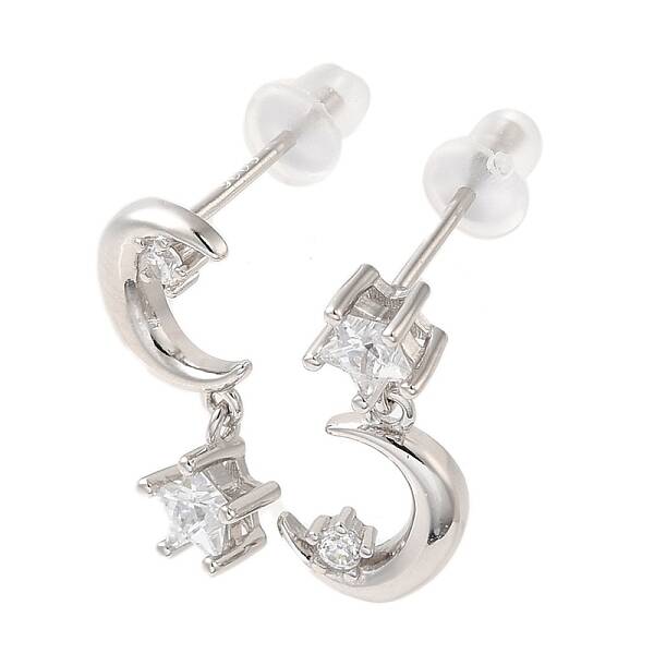 Rhodium Plated Sterling Silver Dangle Stud Earrings