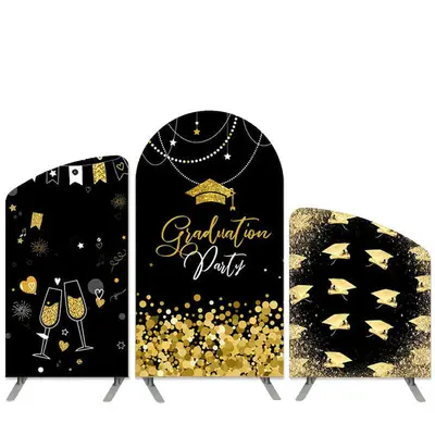 Aperturee Graduation Theme Gold And Black Glitter Arch Backdrop Kit | Circle Arch Backdrop Diy | Custom Arched Wall Covers | ...