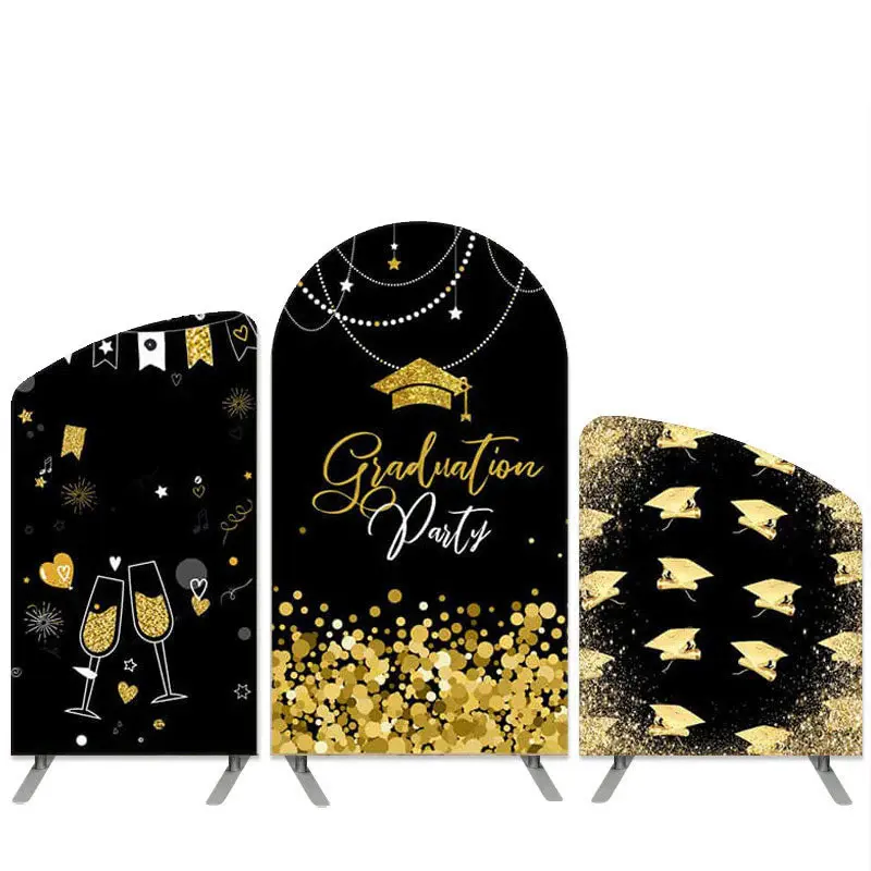 Aperturee Graduation Theme Gold And Black Glitter Arch Backdrop Kit | Circle Arch Backdrop Diy | Custom Arched Wall Covers | ...